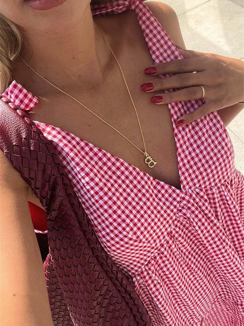 Women Y2k Plaid Short Dress Sleeveless Tie Shoulder Backless Flowy Babydoll Gingham Mini Dress Casual Cute Streetwear - Image 5