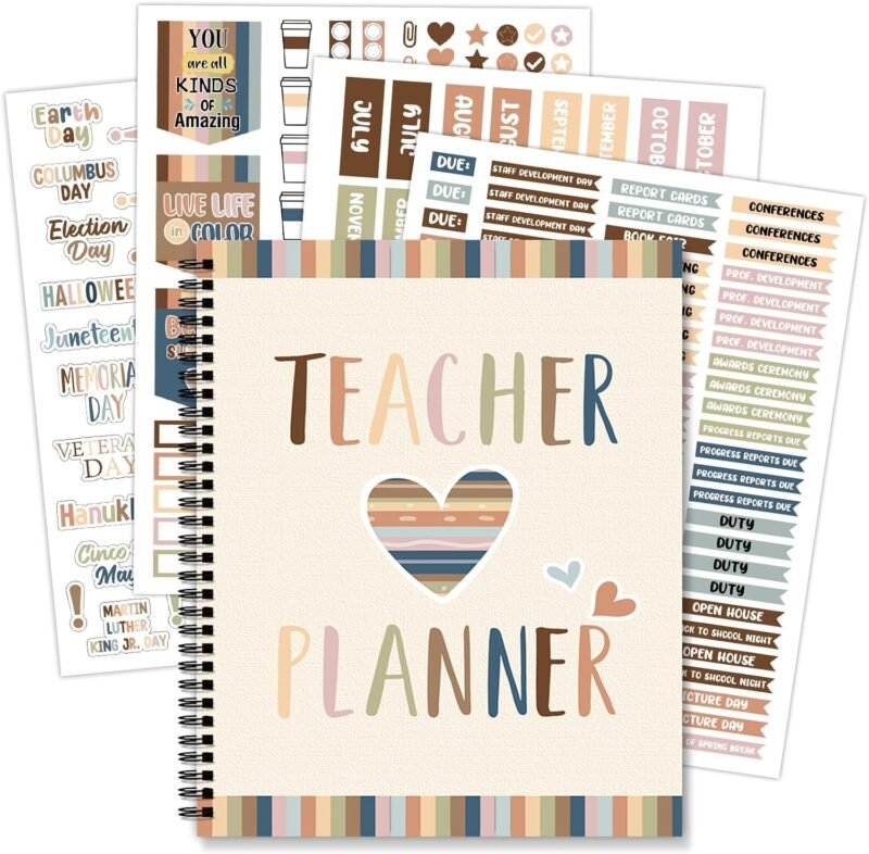 Boho Teacher Planner Rainbow Teacher Plan Book School Year Planner With Lesson Plans Colorful Stickers New Undated Teacher Lesson Planner For Classroom or Homeschool 9''X11'' (color, 135 pages)