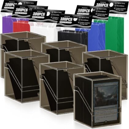 6 Pack Card Deck Cases, Commander Deck Boxes with 600Pcs Card Sleeves and Dividers, Standard Size Cards Storage Box Perfect Fit for MTG, Sport, Trading Cards (6 colors)