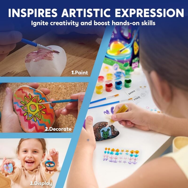 JOYIN Rock Painting Kit- Glow in The Dark Rock Kit, Arts and Crafts for Kids Ages 6-12, Art Supplies Toy, Kids Craft Paint Kits, Arts & Crafts for Boys Girls Birthday Party Gift Toy - Image 3