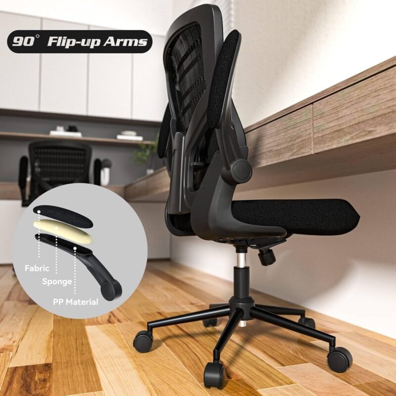 Ergonomic Office Chair for Long Hours & Lower Back Pain Relief – Memory Foam Seat Cushion, Adjustable Padded Lumbar Support, and Padded Flip-up Armrests, Ideal for Office or Study, Black - Image 6