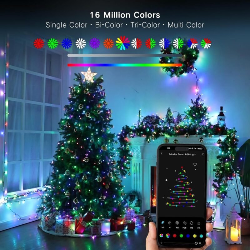 Brizled Smart Christmas Lights, 196ft 600 LED Smart WiFi Color Changing String Lights App Controlled, RGB Christmas Tree Lights Work with Alexa & Google Home for Halloween Indoor Outdoor Decor - Image 3