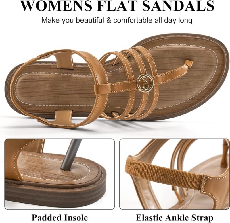 Ecetana Womens Flat Sandals for Women 2025 Dressy Summer Comfortable T-Strap Thong Shoes Beach Walking Sandals Size 5.5-11 - Image 4