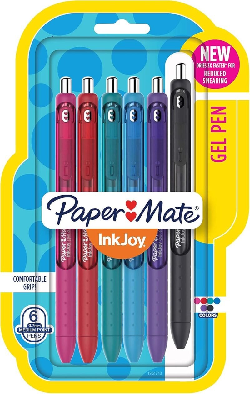 Paper Mate Inkjoy Gel Pen, Retractable, Medium 0.7 Mm, Assorted Ink and Barrel Colors, 6/Pack
