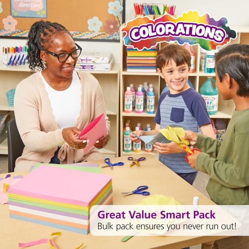 Colorations Construction Paper for Kids - 7 Bright Colors - 600 Bulk Sheets of 9"X12" - Assorted Pack of Heavy-Duty Craft Paper, Bulk School Supplies - Image 6