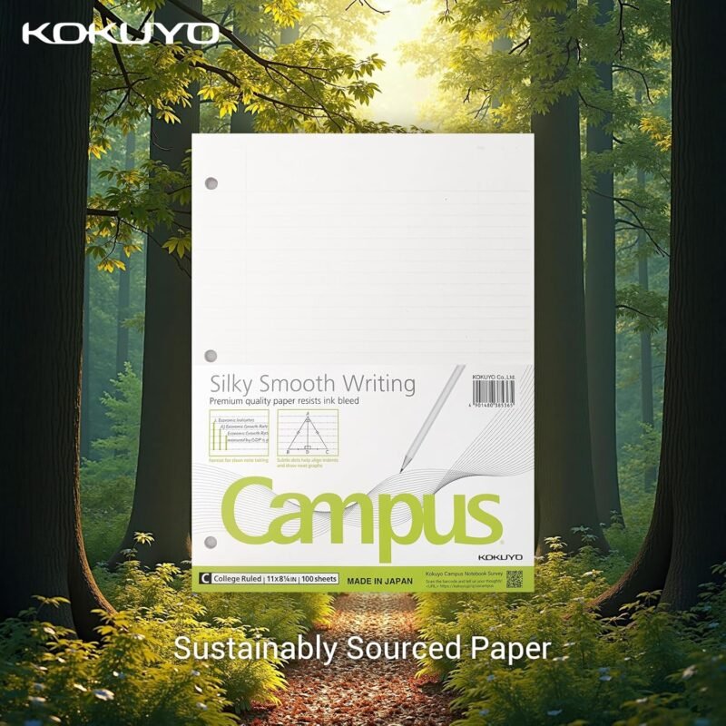 ​​Kokuyo Campus Loose Leaf Paper for 3 Ring Binders, Smooth Writing Lined Paper, 500 Sheets, 11” x 8-1/4”, College Ruled, Bleeding-Resistance, School Suppliers, Made in Japan (WSG-NO-887G1) - Image 6