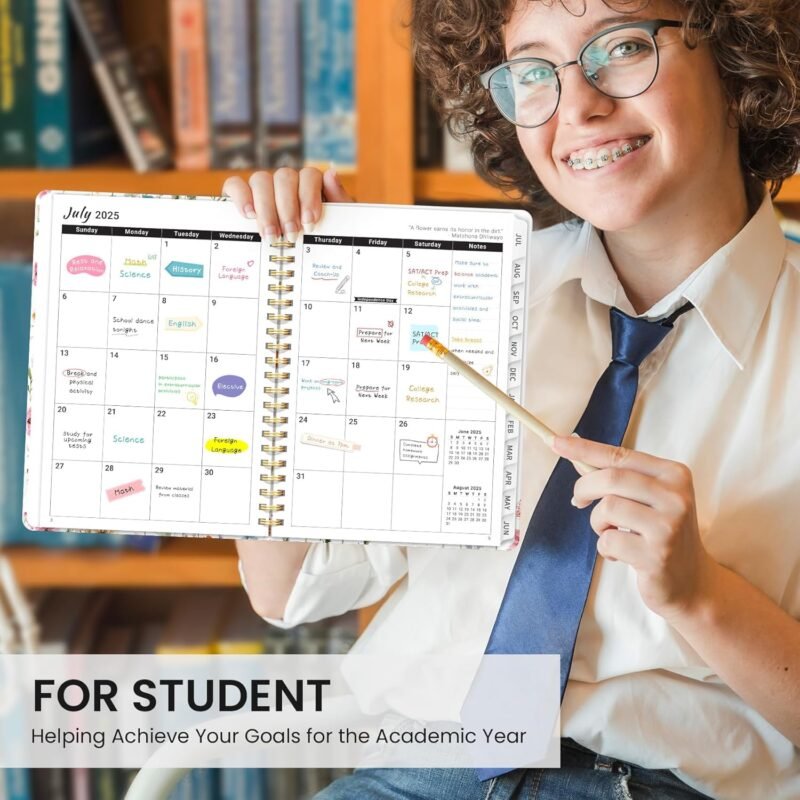 Planner 2025-2026, Academic Year Monthly and Weekly Calendar Planner, Jul 2025 - Jun 2026, Hardcover Teacher Student Planning Agenda book with Tabs, Perfect for School Office Supplies , 6.3" x 8.5" - Wildflower - Image 6