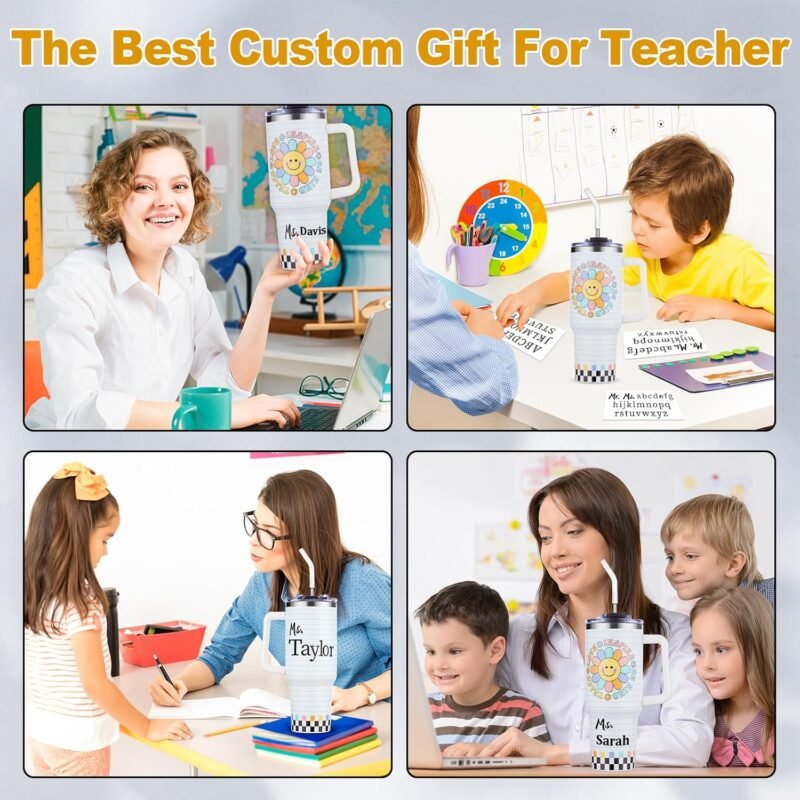 DIY Custom Teacher Appreciation Gifts for Men Women DIY Name Thank You Teacher Tumbler Mug 40OZ Smile Sunflower Stainless Steel Cup for Birthday Graduation Back to School Teacher’s Day Retirement Gift - Image 7