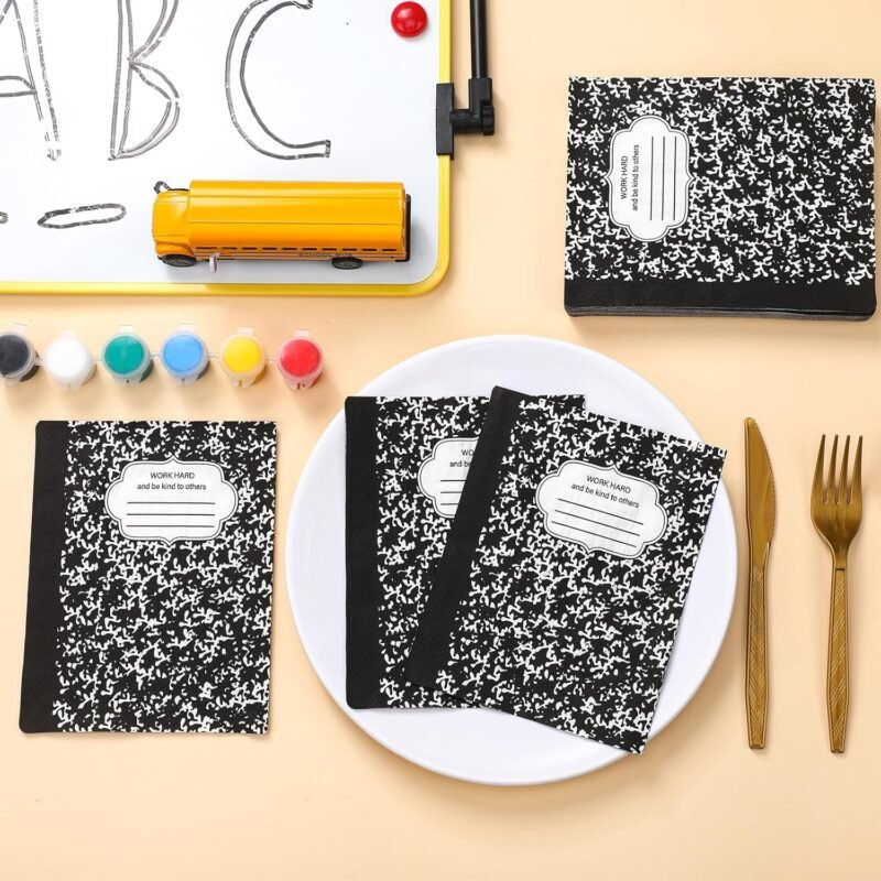 100 Pcs Back to School Paper Napkins Composition Notebook Disposable Season Dinner Napkins Table Decoration for First Day of School Party Supplies - Image 4