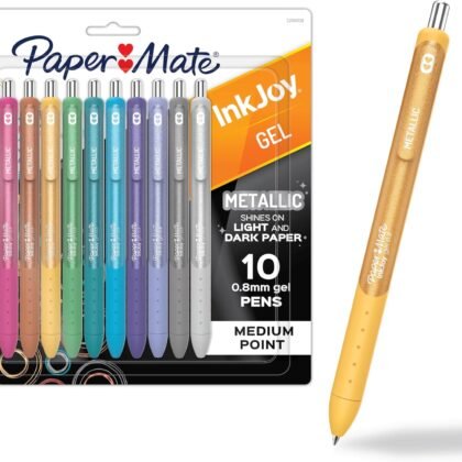 Paper Mate InkJoy Gel Pens, Metallic Pens, Retractable, Medium Point, (0.8mm) Assorted Colors, 10 Count