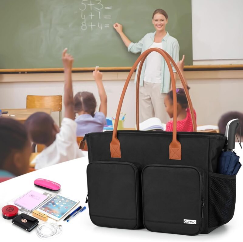 CURMIO Teacher Tote Bag for Women, Large Work Tote for Teachers, Laptop Messenger Bag for School, Black (Bag Only) - Image 7