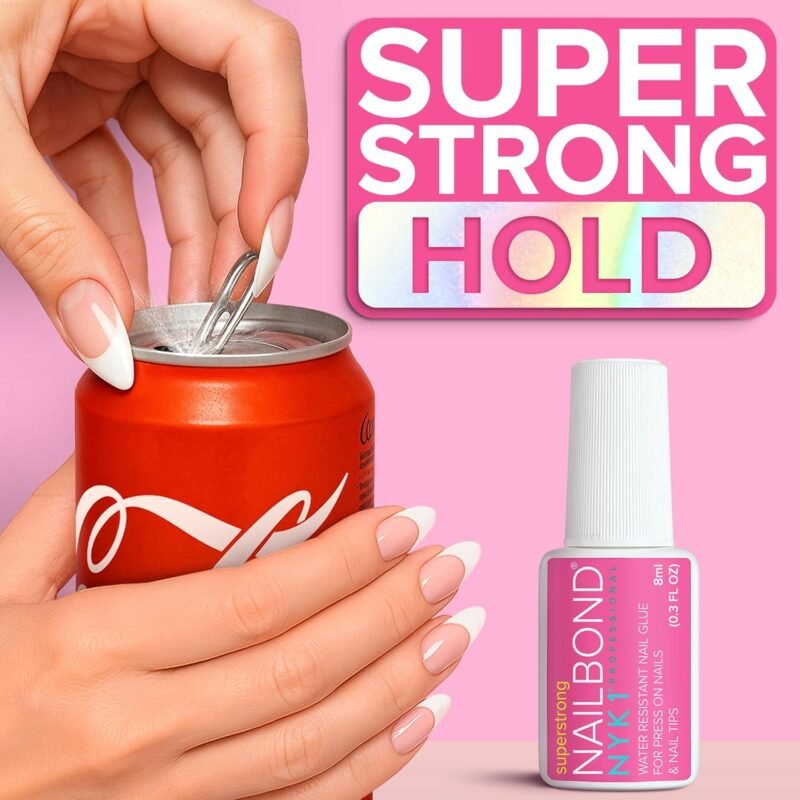 Super Strong Nail Glue for Press On Nails, Nail Tips & Acrylic Nails (8ml) NYK1 NailBond Brush On Glue for Press Ons, Tips & Acrylics - Long Lasting, Maximum Strength, Mess-Free Application - Image 4