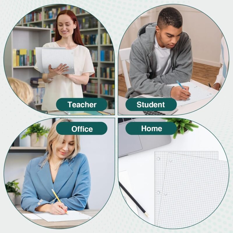 Loose Leaf Graph paper 8 x 10.5, Graph Ruled Paper, 3 Hole Punched Paper, 4 x 4 Quad Ruled Graph Paper, 10-1/2" x 8" Filler Paper Notebook Paper, 120 Sheets Graphing Paper for Business Home School - Image 8