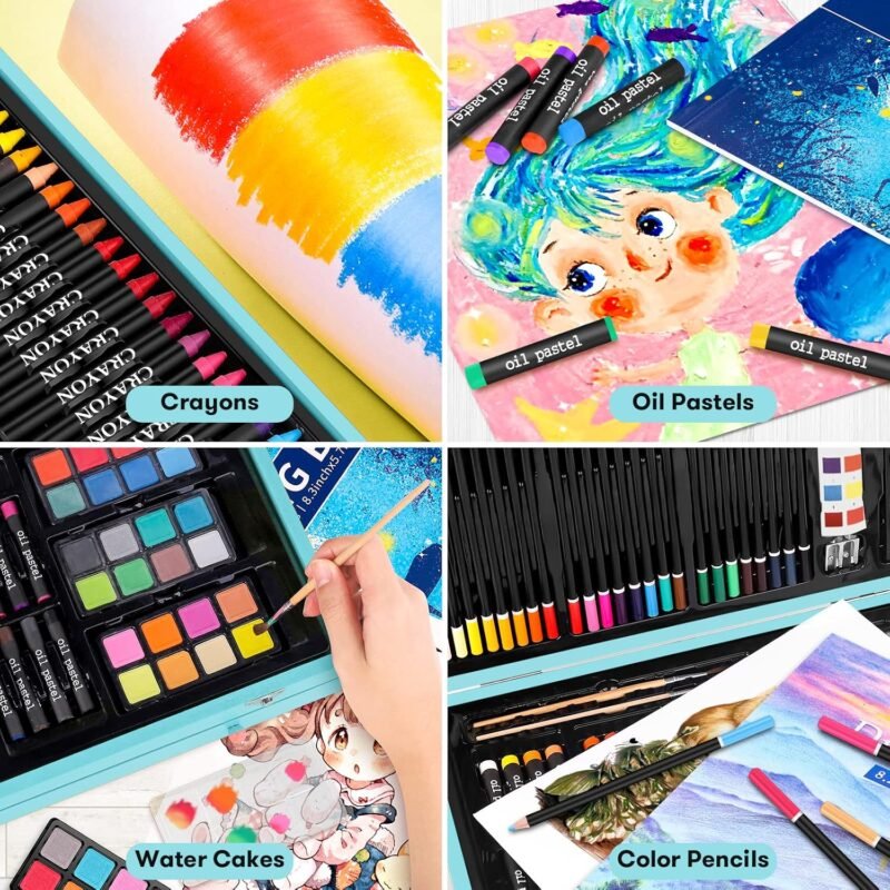 iBayam Art Supplies, 150-Pack Deluxe Wooden Art Set Crafts Drawing Painting Kit with 1 Coloring Book, 2 Sketch Pads, Creative Gift Box for Adults Artist Beginners Kids Girls Boys - Image 4