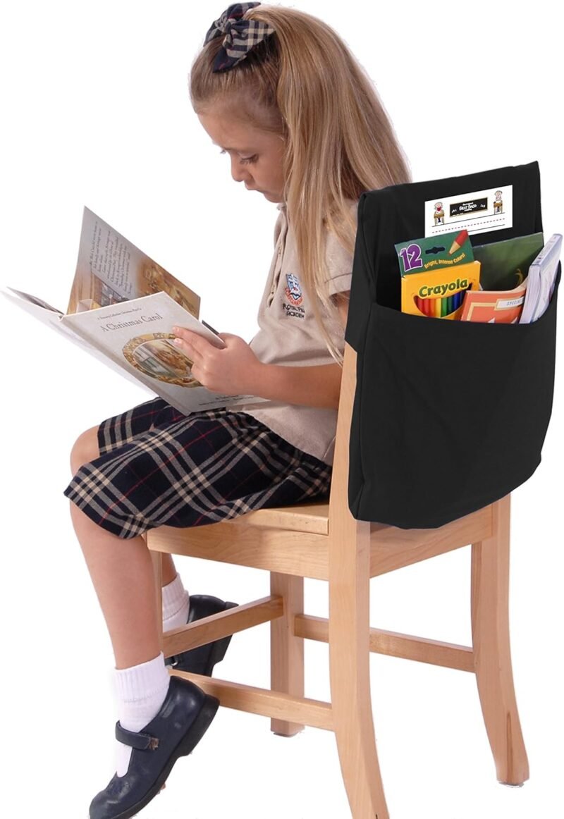 Seat Sack 17" Large Chair Storage Pocket, Black - Perfect Over the Chair Pocket Organizer for Classroom Chairs and Desks, Durable and Spacious - Image 2