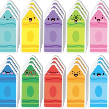 ANGOLIO 600Pcs Back to School Crayon Sticky Notes, Colorful Crayon Shape Stationery Set Self Sticky Memo Pads Page Marker for Birthday Party Favors Home Office School Supplies