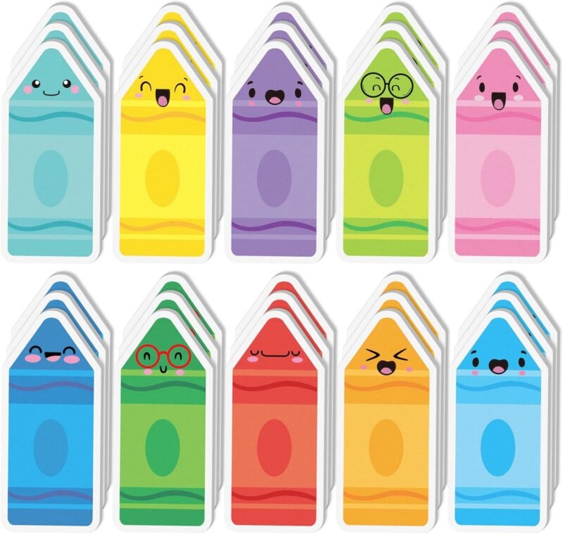 ANGOLIO 600Pcs Back to School Crayon Sticky Notes, Colorful Crayon Shape Stationery Set Self Sticky Memo Pads Page Marker for Birthday Party Favors Home Office School Supplies