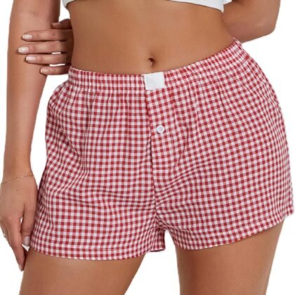 NUFIWI Women Y2k Pajamas Shorts Gingham Cute Pj Short Pants Plaid Lounge Shorts Sleep Bottoms Elastic Boxers Streetwear