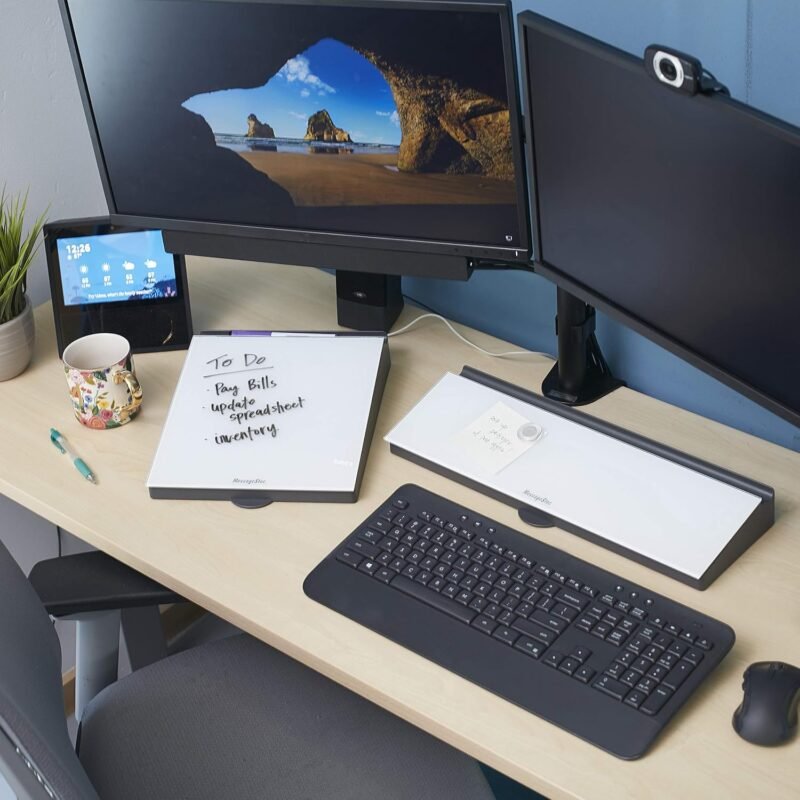 ECR4Kids MessageStor Dry-Erase Glass Board Memo Station, Desk Organizer, White - Image 10