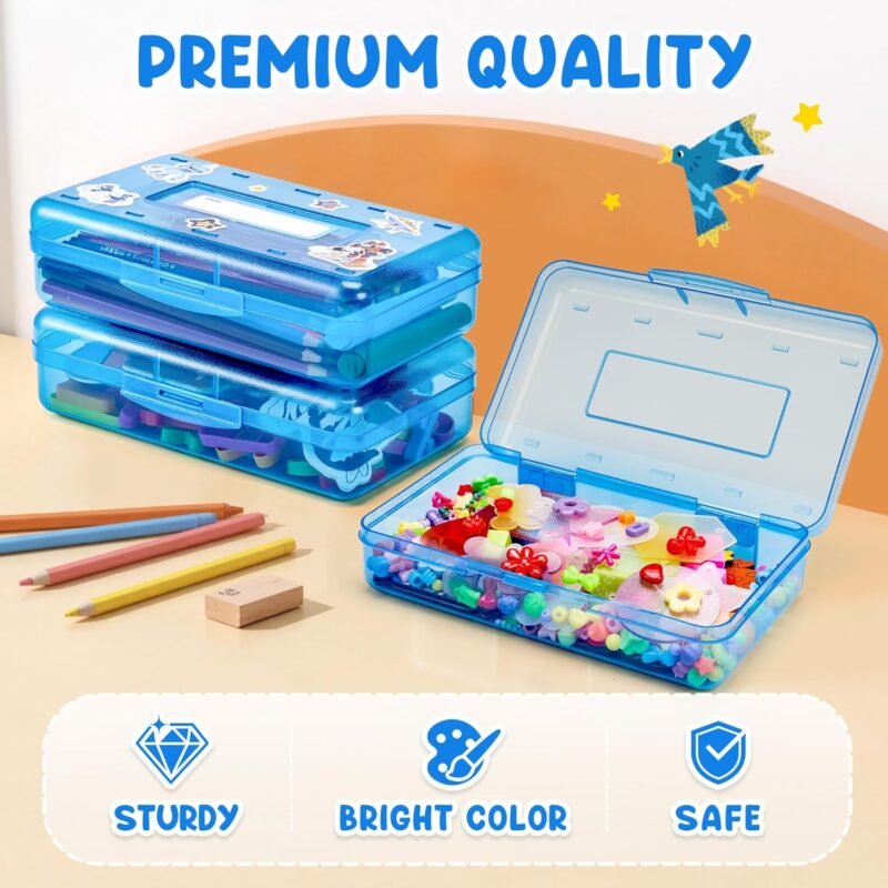 GAMENOTE Plastic Pencil Box with Personalized Sticker,Kids Large Hard Pencil Case with Snap-tight Lid,Clear Crayon Maker Organizer,Small Art Craft Storage Containers,School Supplies Box for Boys,Girls - Image 6