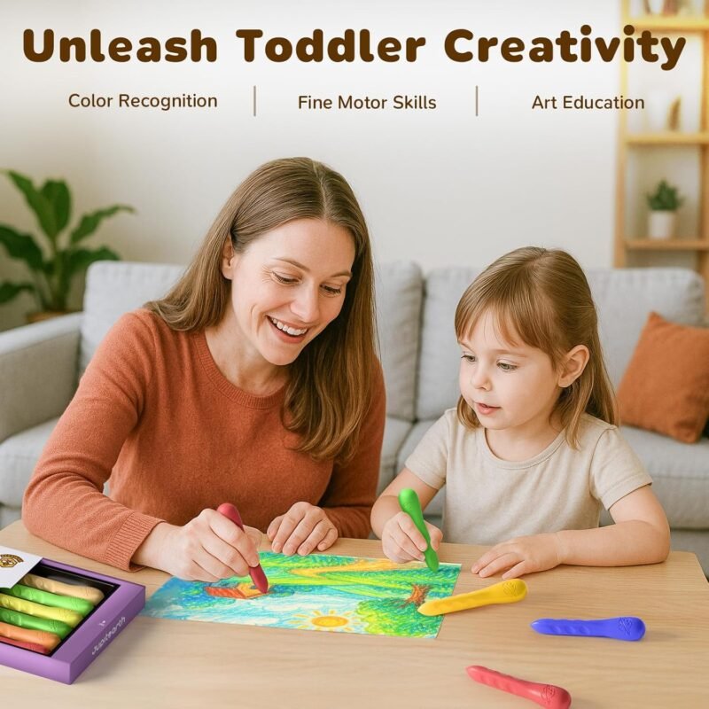 12 Colors Crayons for Kids Ages 4-8 with Coloring Book & Bonus Stickers, Non-Toxic & Washable Triangle Crayons for Toddlers 1-3, Fat Brain Toys for Art Supplies and Ideal Gifts for Kids - Image 7