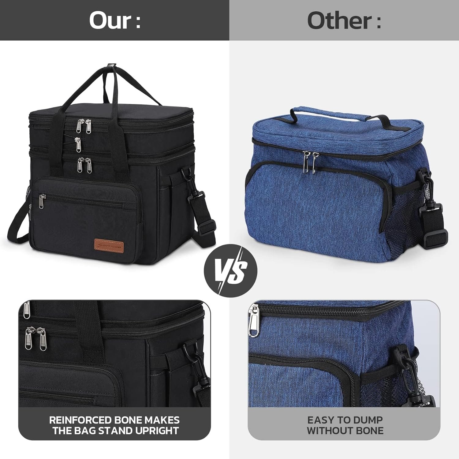 Maelstrom Lunch Box, 23L Insulated Lunch Bag, Expandable Double Deck Cooler Bag, Lightweight Leakproof Tote Bag With Side Tissue Pocket, Suit For Men and Women, Black - Image 7