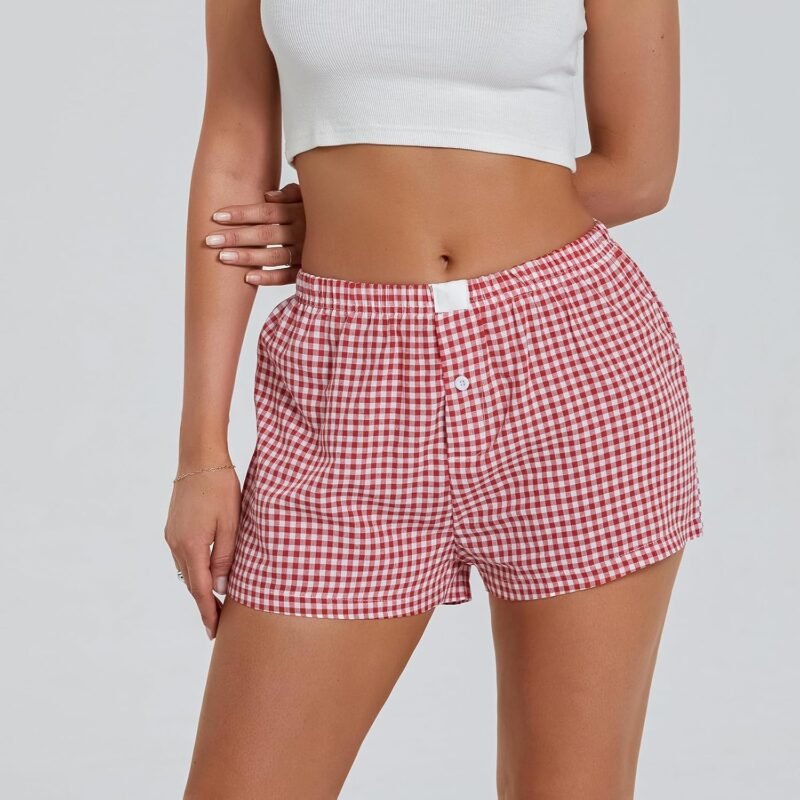 NUFIWI Women Y2k Pajamas Shorts Gingham Cute Pj Short Pants Plaid Lounge Shorts Sleep Bottoms Elastic Boxers Streetwear - Image 5