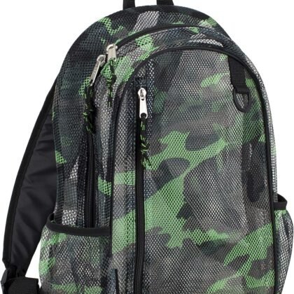 Eastsport Gym Mesh Backpack See Through Semi Transparent with Adjustable Straps for Work, Travel, Security, Swimming and Beach - Camo/Black