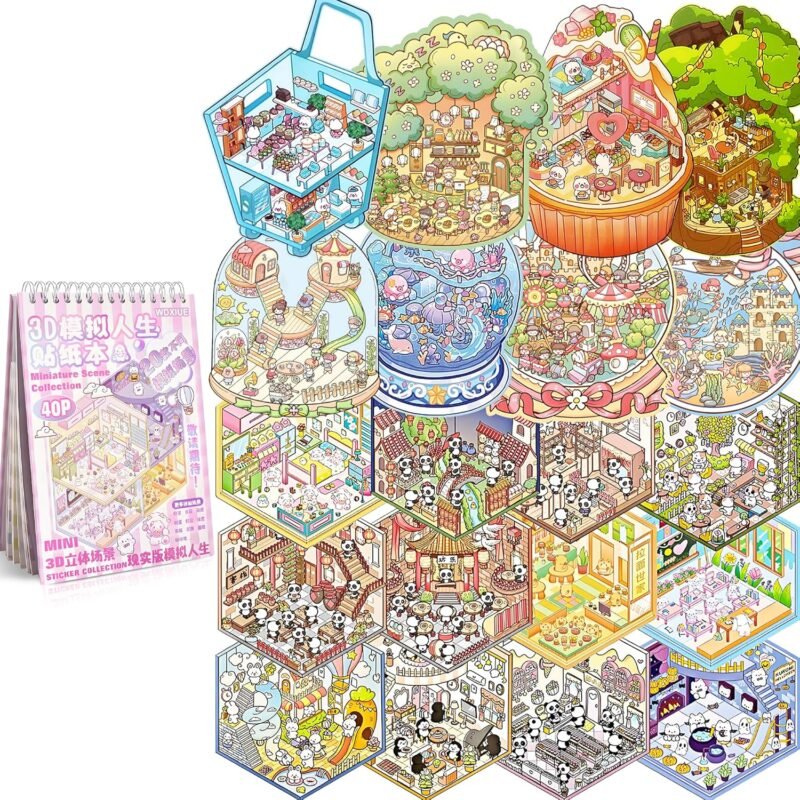 3D Stickers Scene, 20 Sets DIY 3D Scene Sticker Collection Book for Adults Girls, Cute 3D Cartoon Sticker Therapy Activity for Stress Relief, Crafts & Gifts (Muticolor) - Image 9