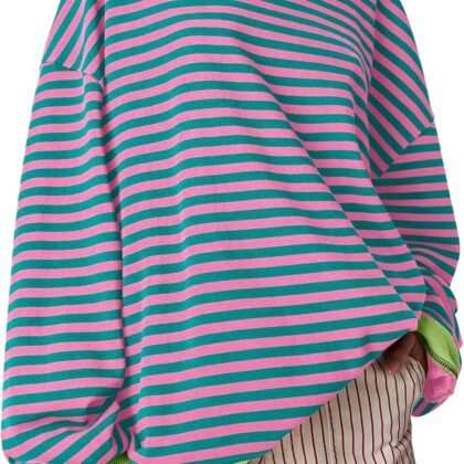 ANRABESS Women Striped Oversized Sweatshirt Crewneck Long Sleeve Shirts Hoodies 2025 Summer Fashion Pullover Top Y2K Outfits