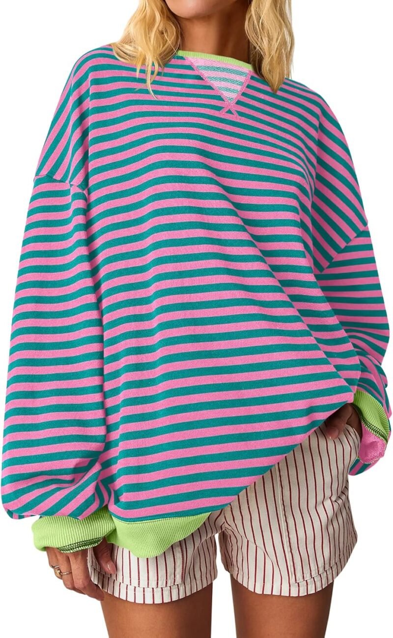 ANRABESS Women Striped Oversized Sweatshirt Crewneck Long Sleeve Shirts Hoodies 2025 Summer Fashion Pullover Top Y2K Outfits