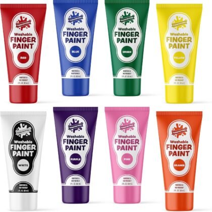 Washable Finger Paint for Kids, Variety 8 Pack | Nontoxic, Washable Toddler Paint Set for Kids | Easy-to-Squeeze Tubes for Less Mess | Vibrant Colors Perfect for Toddler Art Supplies