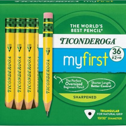 Ticonderoga My First Short Triangular Wood-Cased Pencils, #2 HB Soft, Yellow, 36 Count