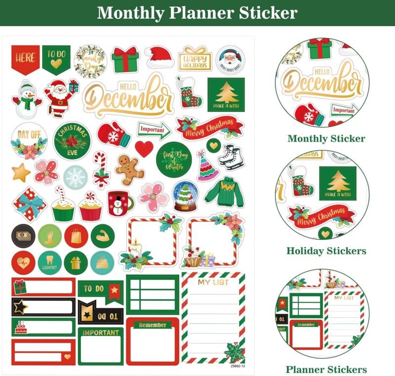 Planner Stickers - Monthly Planner Stickers and Accessories 25 Pages 1500 + Stunning Functional and Colorful Designs, Calendar Sticker Includes Festival Theme Journal Sticker - Image 4