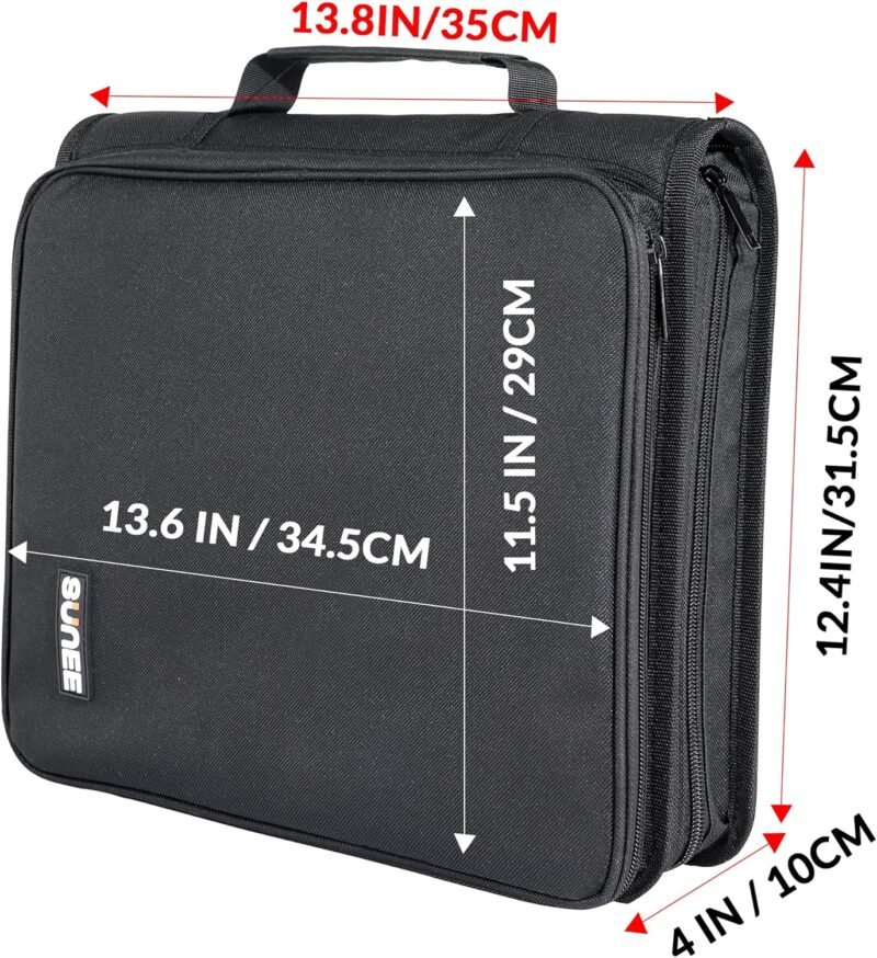SUNEE Zippered Binder Bag with Handle, 2-Inch 3-Ring O-Ring, 500-Sheet Capacity, Includes Zip Pocket, 5-Tab Expanding File Folder, Multi-Pocket Organizer Binder Suitable for Middle School, Black - Image 4