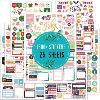 Planner Stickers - Monthly Planner Stickers and Accessories 25 Pages 1500 + Stunning Functional and Colorful Designs, Calendar Sticker Includes Festival Theme Journal Sticker