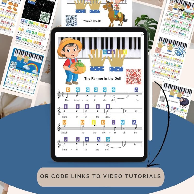 QMG Rainbow Color Piano and Keyboard Sticker and Kids Piano Learning Book Easy to Follow Instructions for Kids, Beginner Piano Book for Children, Easy Piano Sheet Music for Kids - Image 4