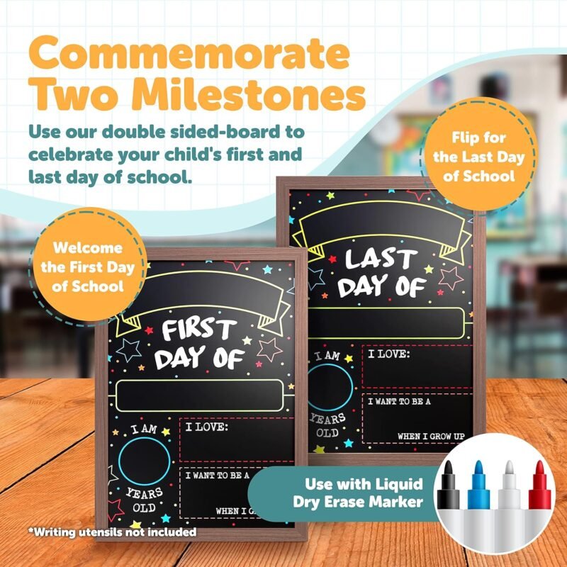 First Day Last Day of School Double Sided Sign with Frame (Reusable Dry Erase Board for Liquid Chalk Markers - 9.17" x 13.27") - Image 2