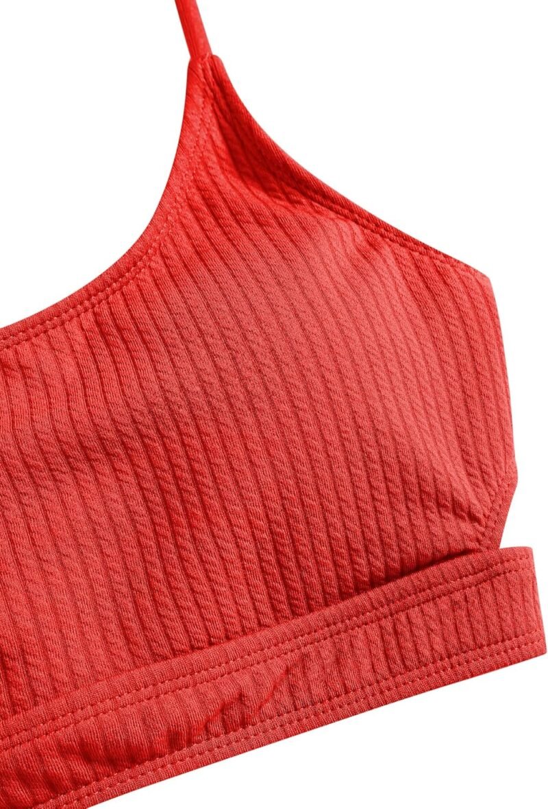 ZAFUL Women's Cutout Bikini Sets Scoop Neck Back Criss Cross Tie Ribbed High Cut Bikini Swimsuit Two Piece Bathing Suits - Image 5