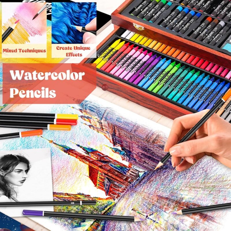 Caliart Art Supplies, 153-Pack Deluxe Wooden Art Set Crafts Drawing Painting Coloring Supplies Kit with 2 A4 Sketch Pads, Halloween Creative Gift Box for Adults Artist Beginners Kids Girls Boys - Image 6