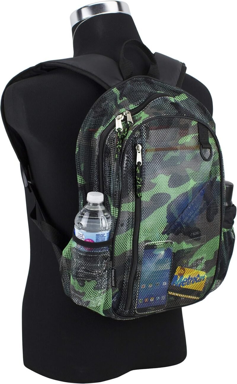 Eastsport Gym Mesh Backpack See Through Semi Transparent with Adjustable Straps for Work, Travel, Security, Swimming and Beach - Camo/Black - Image 5