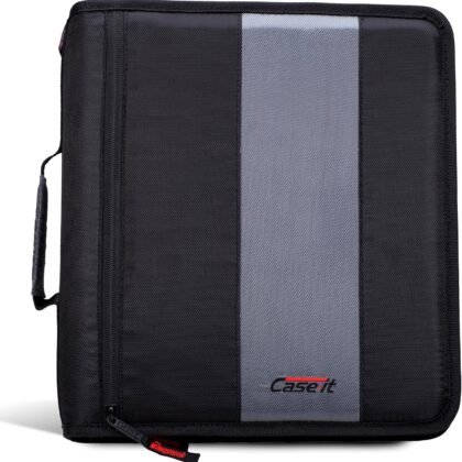 Case-it Classic Zipper Binder | 2-Inch O-Rings, 350 Sheet Capacity, Multiple Storage Pockets & Shoulder Strap | School & Office Organizer | D-251 Jet Black.