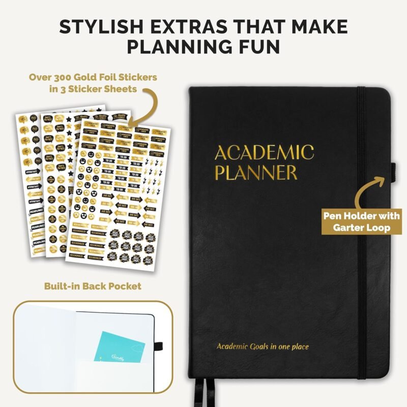 Decorably 12 Months Gold Foiled Undated Monthly and Weekly Academic Planner College with Stickers, 6x8.6in Waterproof Leatherette Hardcover Academic Planner for College Students, High School, Home - Image 8