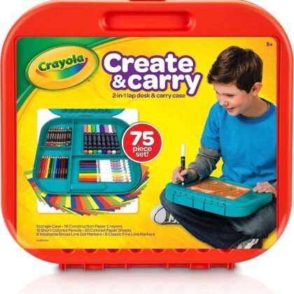 Crayola Create 'N Carry Art Set (75pcs), 2-in-1 Lap Desk & Carrying Case, Art Kit for Kids Crafts, Drawing & Coloring Supplies, Travel Gifts for Kids