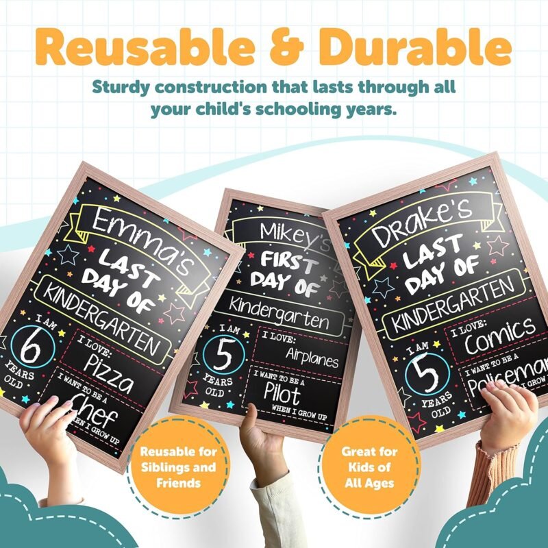 First Day Last Day of School Double Sided Sign with Frame (Reusable Dry Erase Board for Liquid Chalk Markers - 9.17" x 13.27") - Image 5