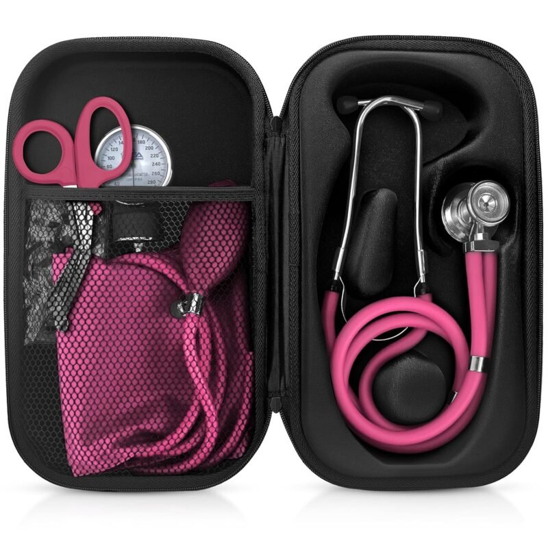 ASA TECHMED Medical Starter Kit - Stethoscope, Durable Blood Pressure Monitor, and EMT Shears and Protective Carrying Case Ideal for Healthcare Professionals, Pink