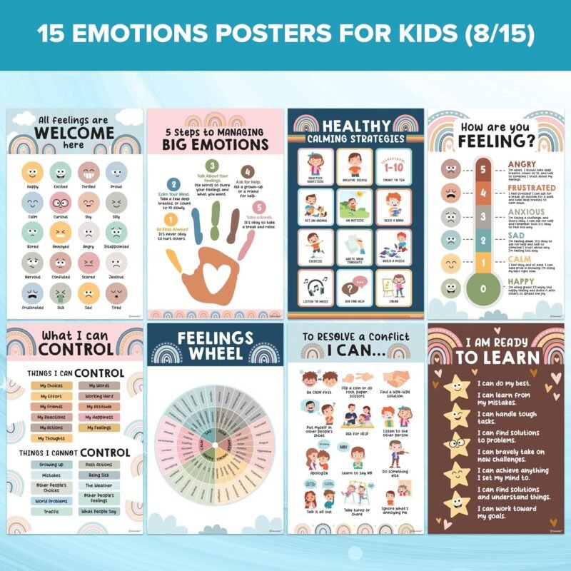 Decorably 15 Social Emotional Learning Posters, 11x17in Matte-Laminated Educational Emotional Posters for Kids, Emotion Chart for Kids - Classroom, Bulletin Boards, Home Study Room - Image 3