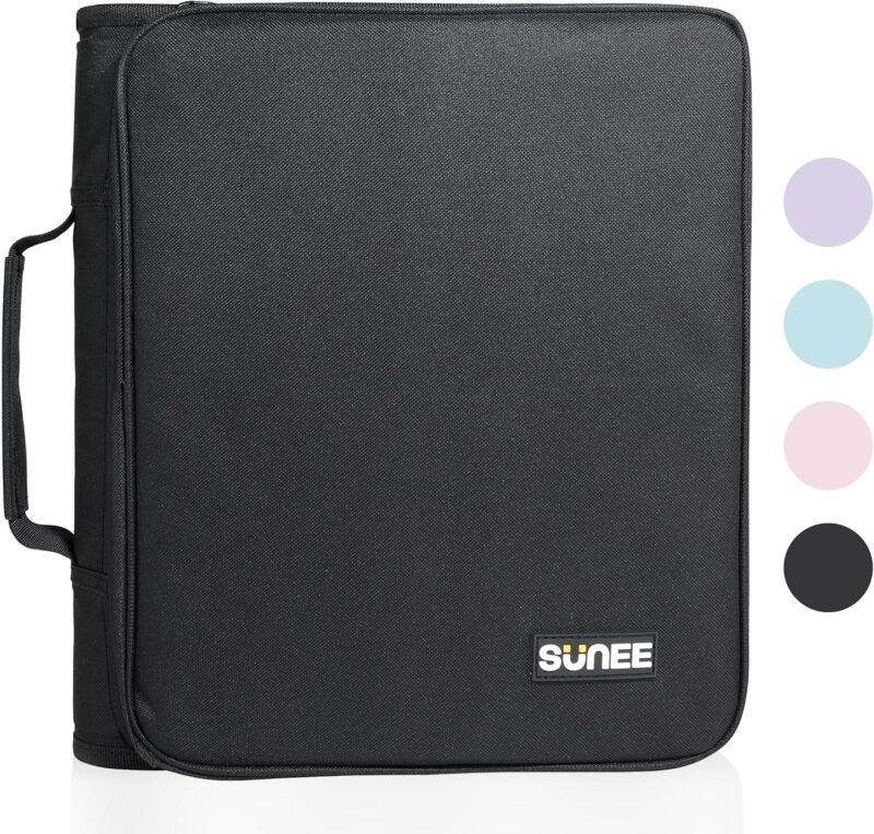 SUNEE Zippered Binder Bag with Handle, 2-Inch 3-Ring O-Ring, 500-Sheet Capacity, Includes Zip Pocket, 5-Tab Expanding File Folder, Multi-Pocket Organizer Binder Suitable for Middle School, Black