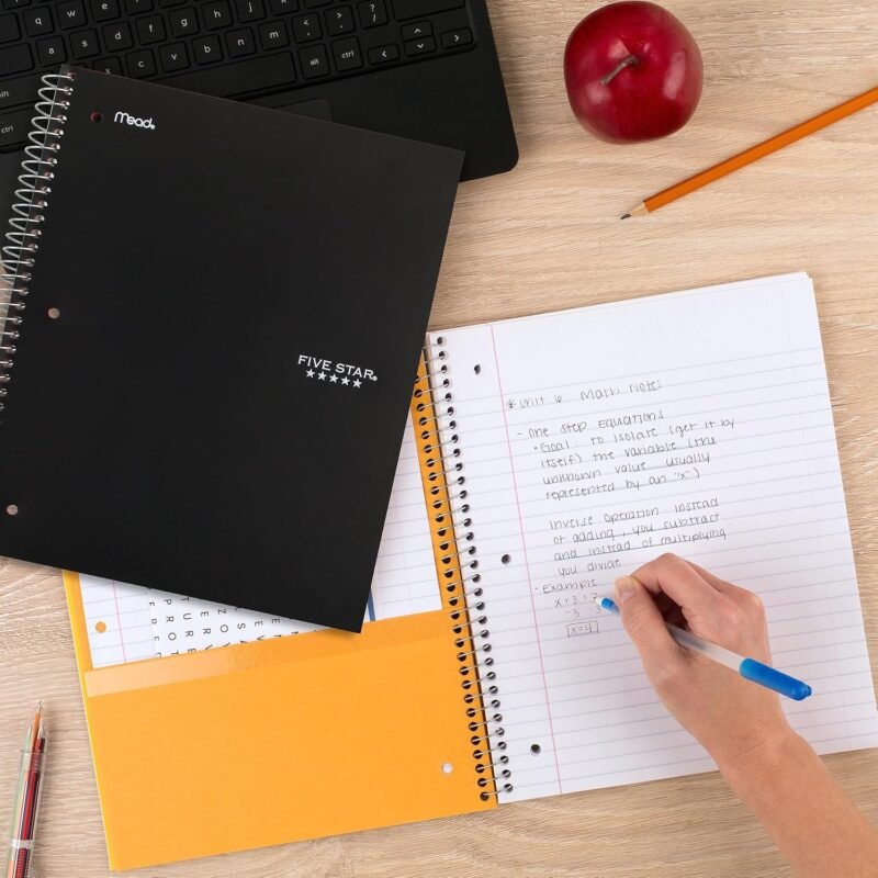 Five Star Spiral Notebooks + Study App, 3 Pack, 1-Subject, College Ruled Paper, 100 Sheets, 11" x 8-1/2", Black, White, Amethyst Purple (820188-ECM) - Image 7