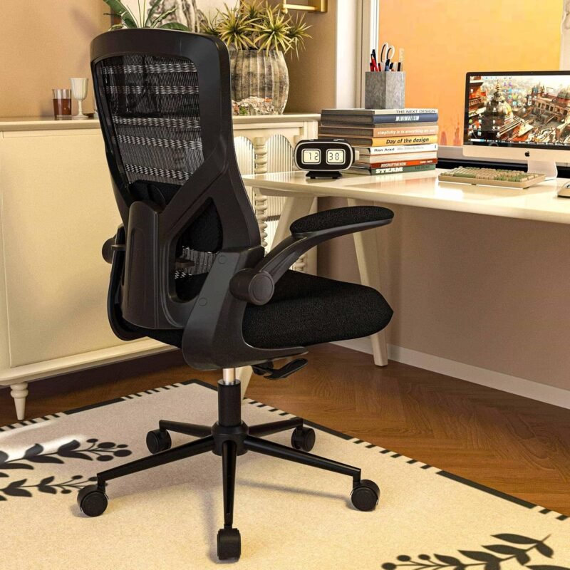 Ergonomic Office Chair for Long Hours & Lower Back Pain Relief – Memory Foam Seat Cushion, Adjustable Padded Lumbar Support, and Padded Flip-up Armrests, Ideal for Office or Study, Black - Image 8
